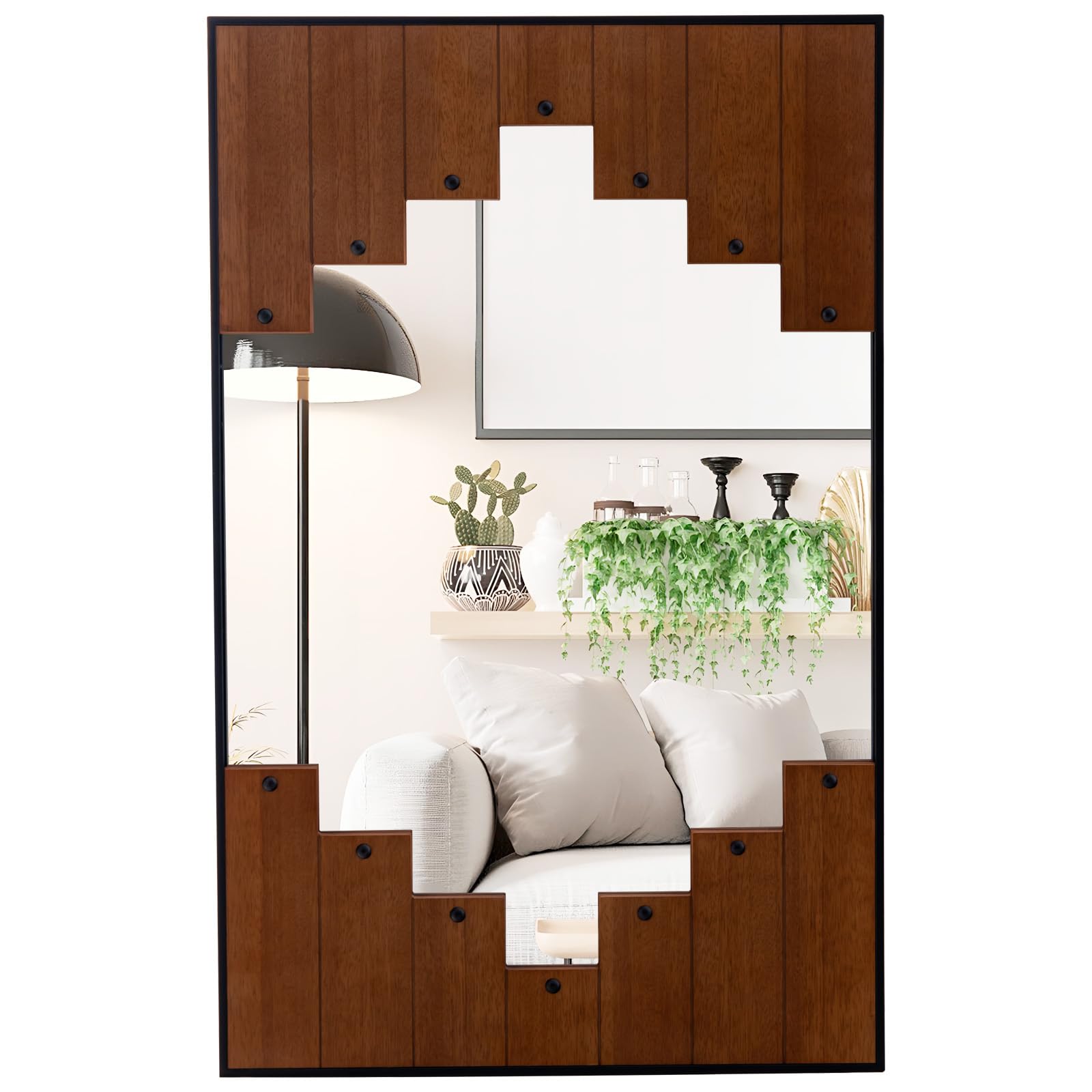 Miroir mural rectangulaire décoratif Tangkula, grand miroir mural de 37,5" x 26,5" avec cadre en forme de touches de piano, crochet bidirectionnel